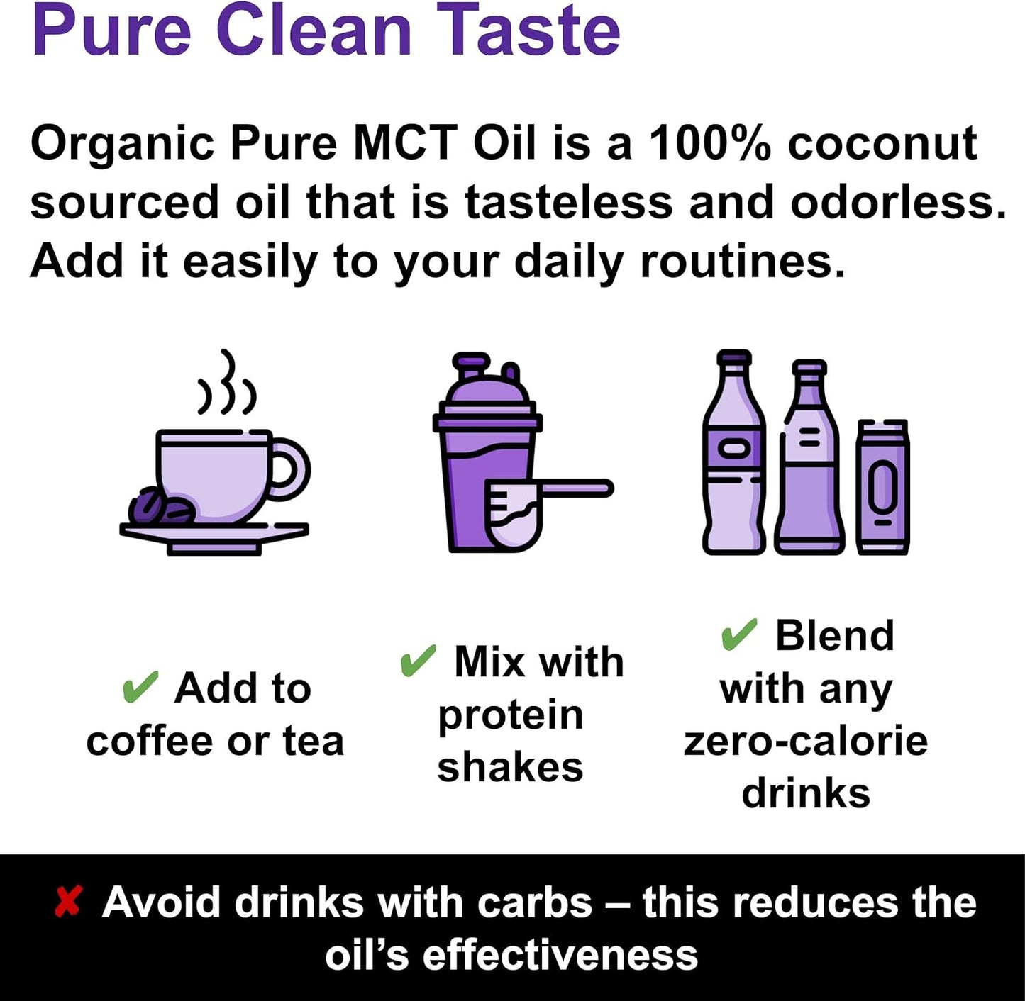 Pure MCT Oil Organic | 100% Coconut Organic MCT Oil C8 C10 Glass Bottle