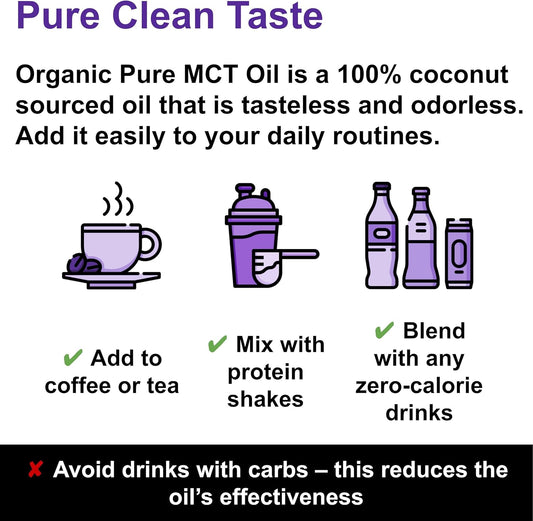 Pure MCT Oil Organic | 100% Coconut Organic MCT Oil C8 C10 Glass Bottle